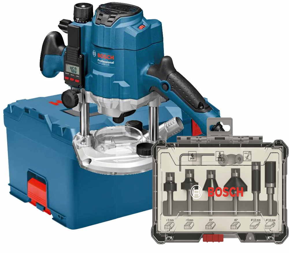 Bosch Oberfräse GOF 1250 LCE + 6-teiliges Fräserset 8mm - 1250 W - L-BOXX