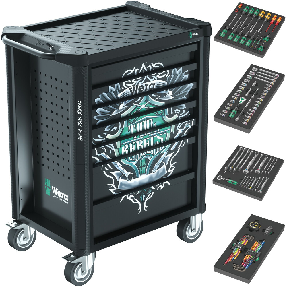 Wera Werkstattwagen Tool Rebel 1 9700 schwarz - bestückt - 94 teilig 05150130001