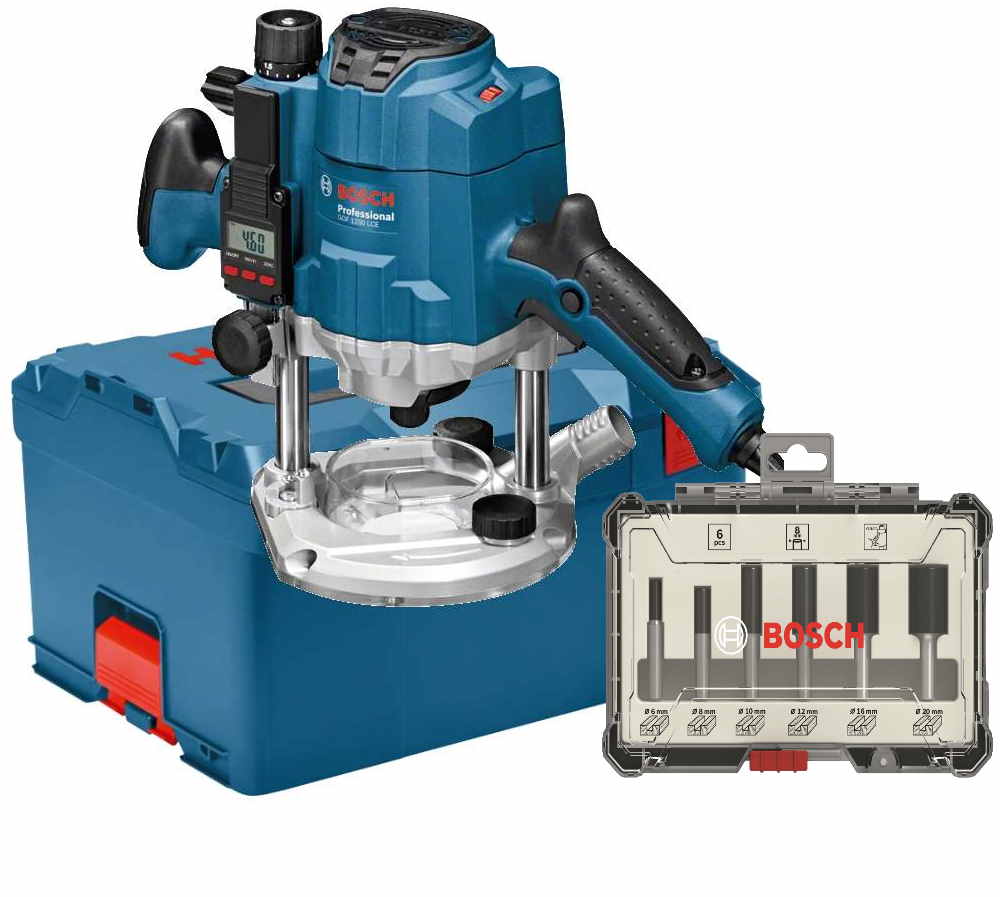 Bosch Oberfräse GOF 1250 LCE + 6-teiliges Fräserset 8mm - 1250 W - L-BOXX