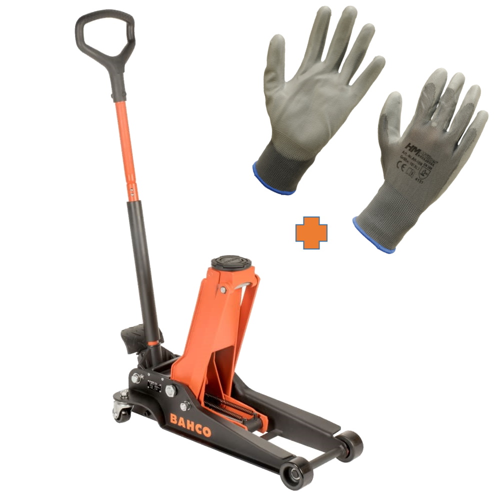 Bahco Wagenheber Rangierwagenheber BH 13000 3 T mit Doppelkolben + Handschuhe