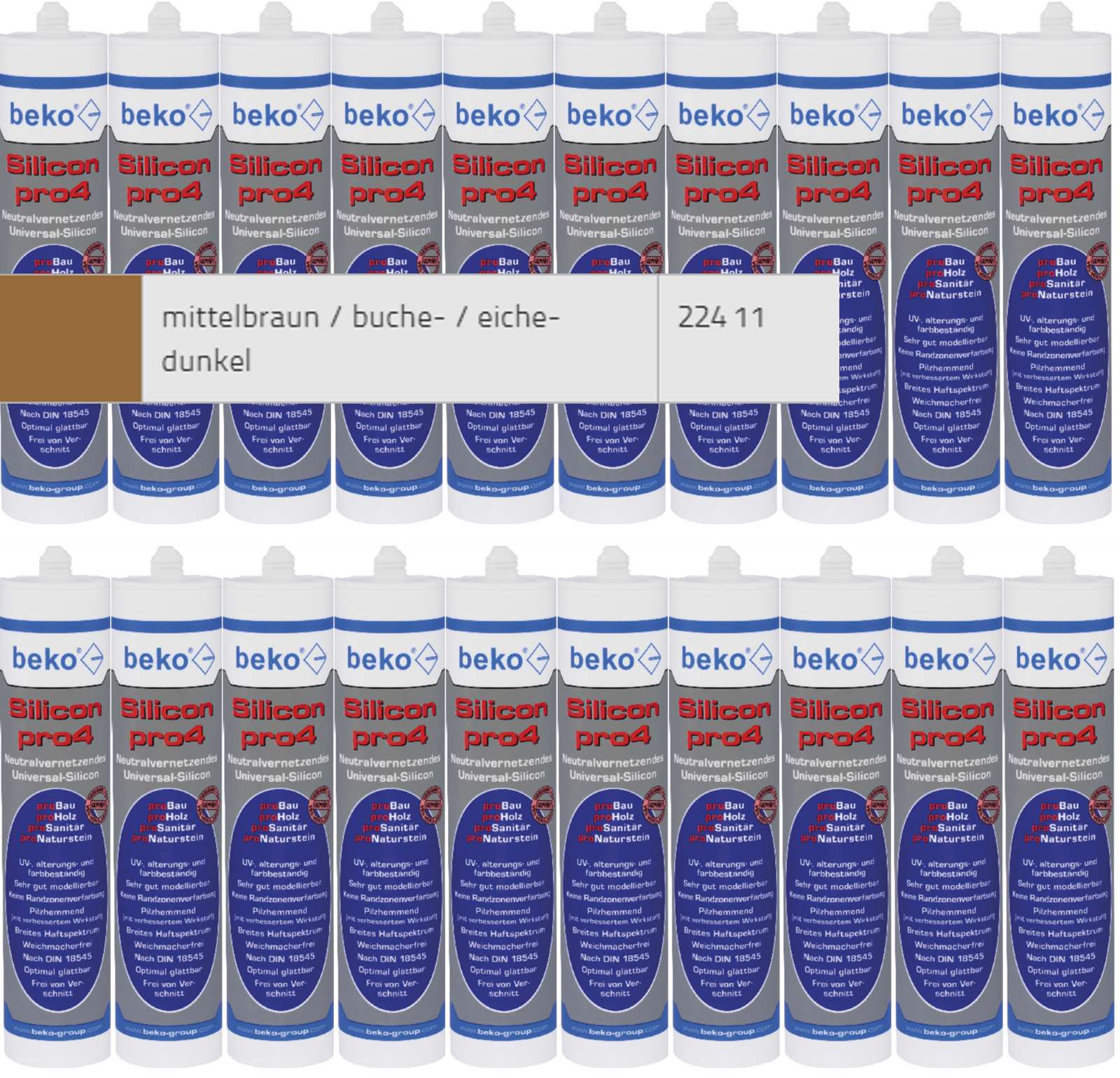 Beko 20x pro4 Premium-Silicon 310ml - 1 Karton - mittelbraun / buche / eiche-dunkel