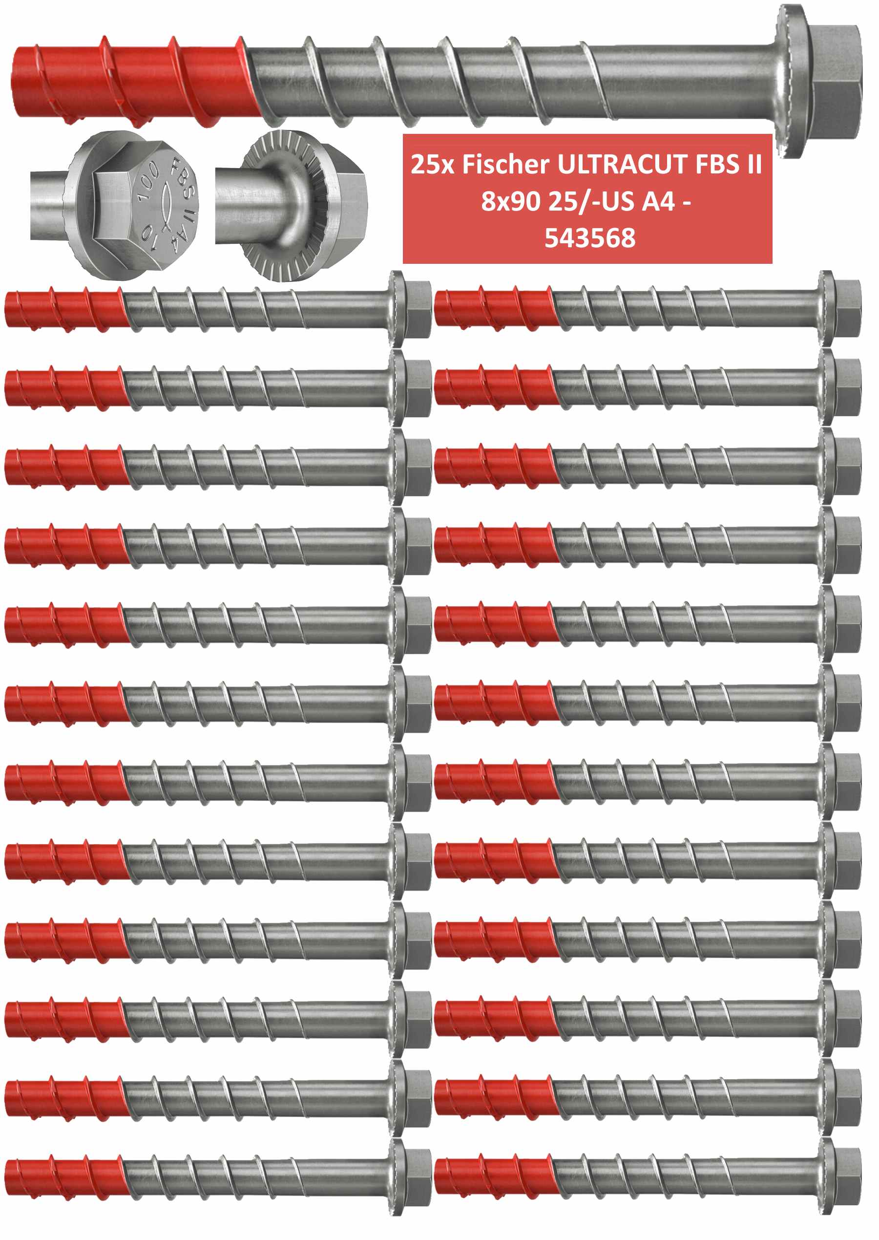 25 Fischer Betonschrauben ULTRACUT FBS II 8x90 25/- US A4 - 543568 - Sechskant