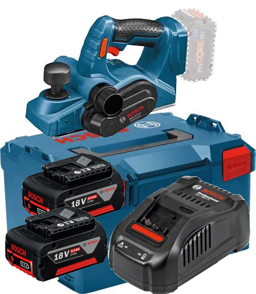 Bosch Akku Hobel GHO 18 V-LI - L-BOXX - Ladegerät GAL1880 - 2x 5AH Akkus