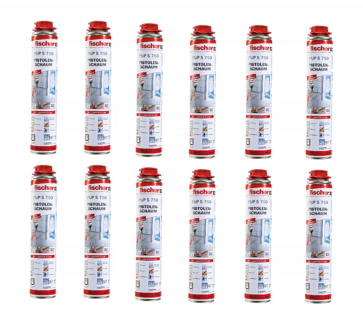 12x Fischer 1K Pistolenschaum-Montageschaum-Füllschaum-Dämmschaum PUP S 750ml B2