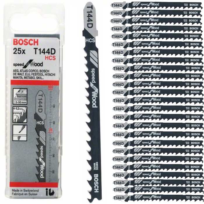 Bosch Stichsägeblätter T144D T 144 D 25-teilig - 100mm lang - für Holz - in Blister