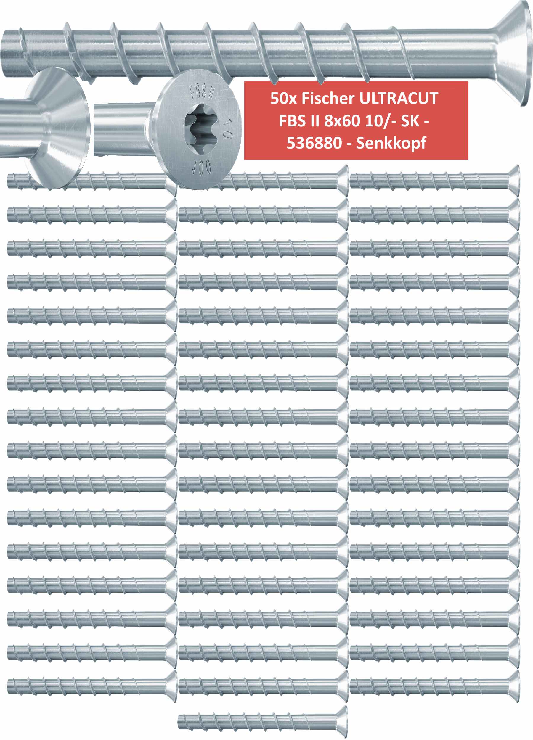50 Fischer Betonschrauben ULTRACUT FBS II 8x60 10/- SK - 536880 - Senkkopf