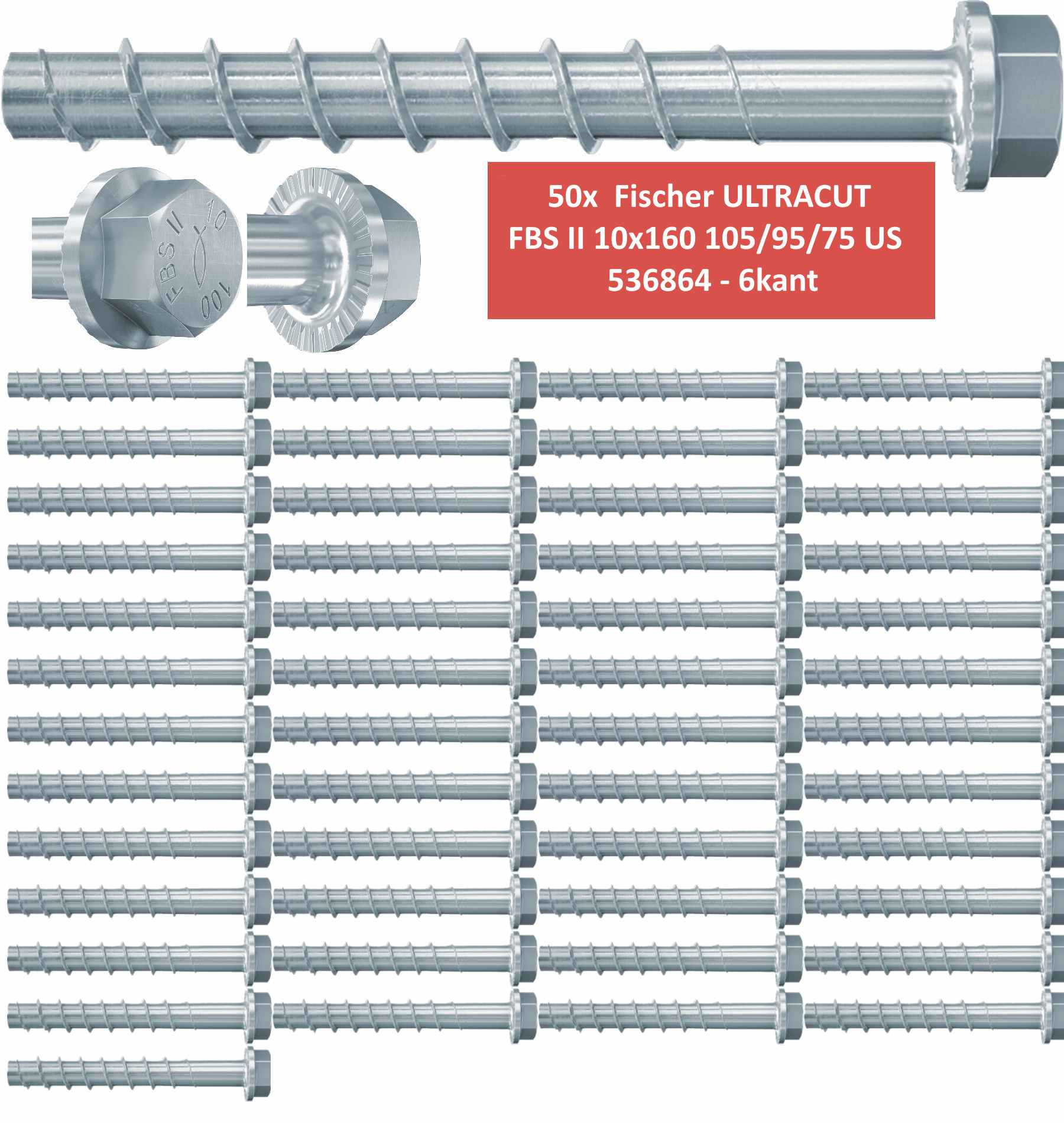 50 Fischer Betonschrauben ULTRACUT FBS II 10x160 105/95/75 US  536864 - 6kant