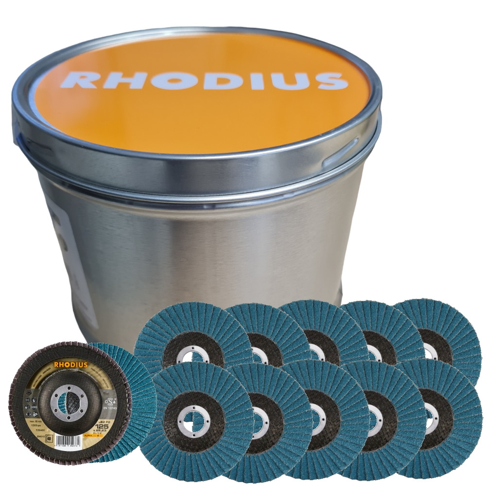 12x Rhodius Zirkon Fächer Schleifscheibe in Box - in Aufbewahrungsbox - 212183