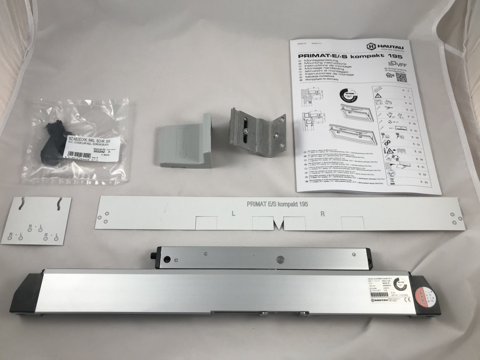 Hautau Primat-E kompakt 195 Oberlichtöffner 1-scherig - silber EV1 - Flügelbock