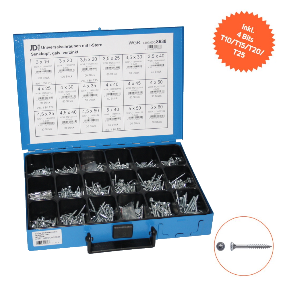 Dresselhaus Schraubenset Torx im Kasten - silber - Senkkopf - 944 teilig - 8638