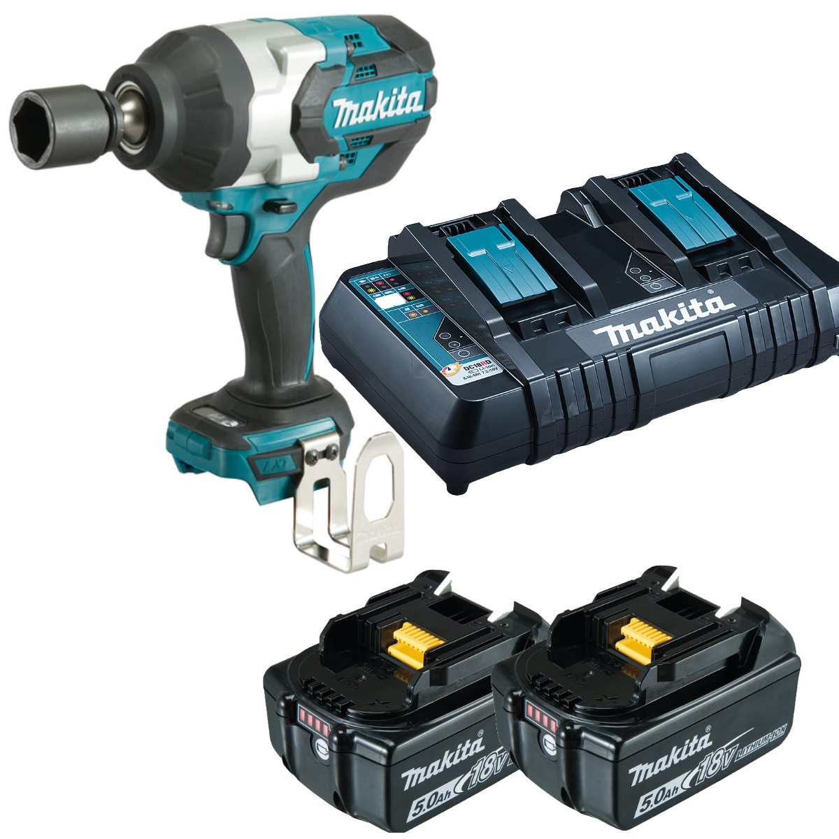 Makita Akku-Schlagschrauber 18V DTW1002Z - Ladegerät DC18RD - 2x5Ah Akkus