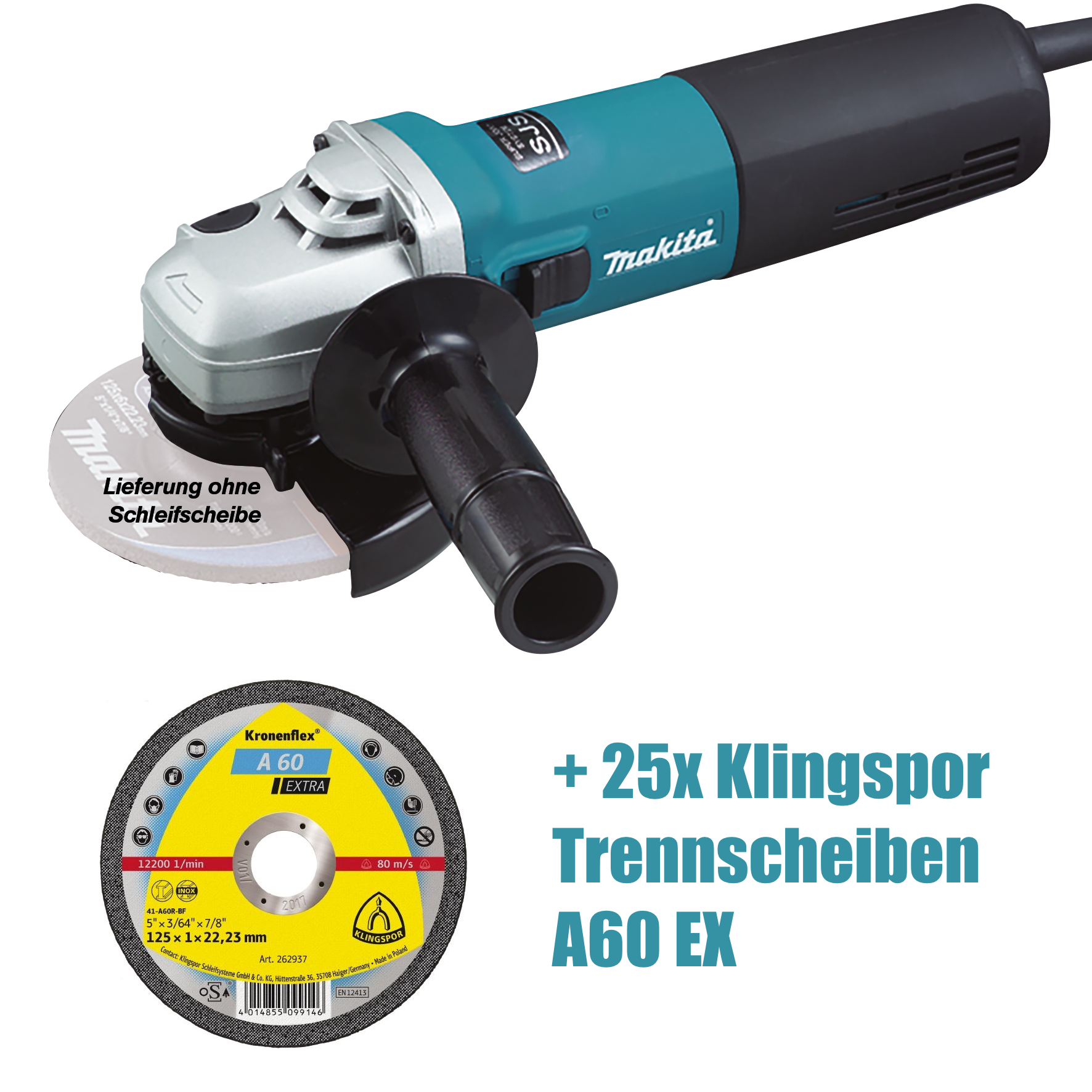 Makita 9565HRZ Winkelschleifer 125mm 1100W 12.000min + 25x Trennscheiben