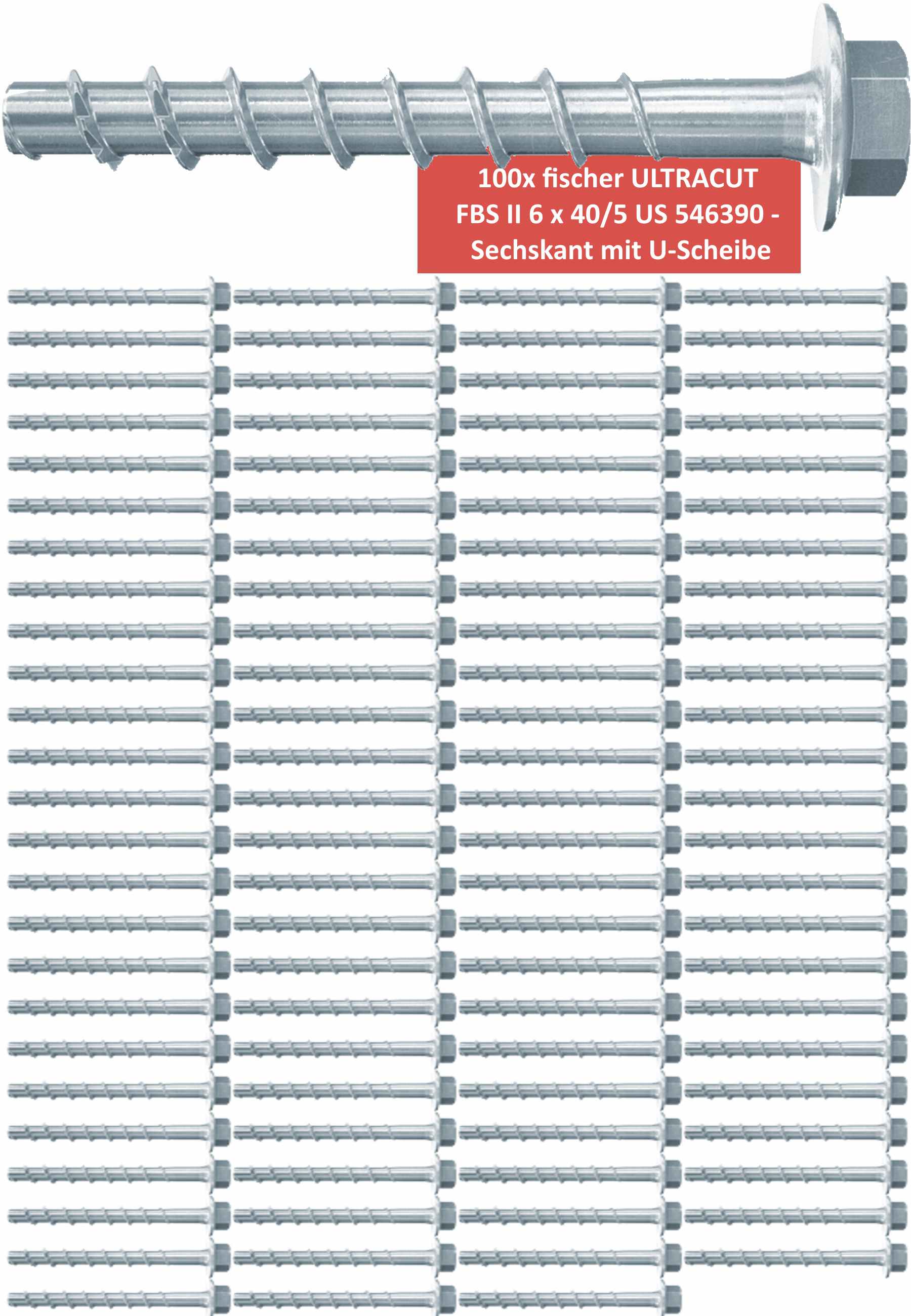 100 Fischer Betonschrauben ULTRACUT FBS II - 6x40/5 US - 546390 - Sechskant