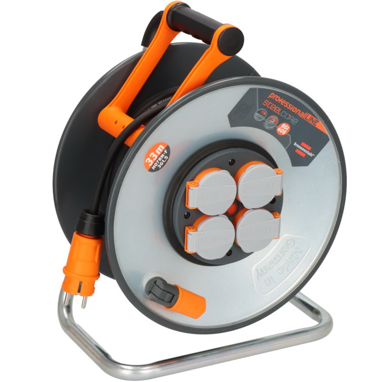 Brennenstuhl  SteelCore Profi Kabeltrommel IP44 - 33m Kabel - 4 Steckdosen