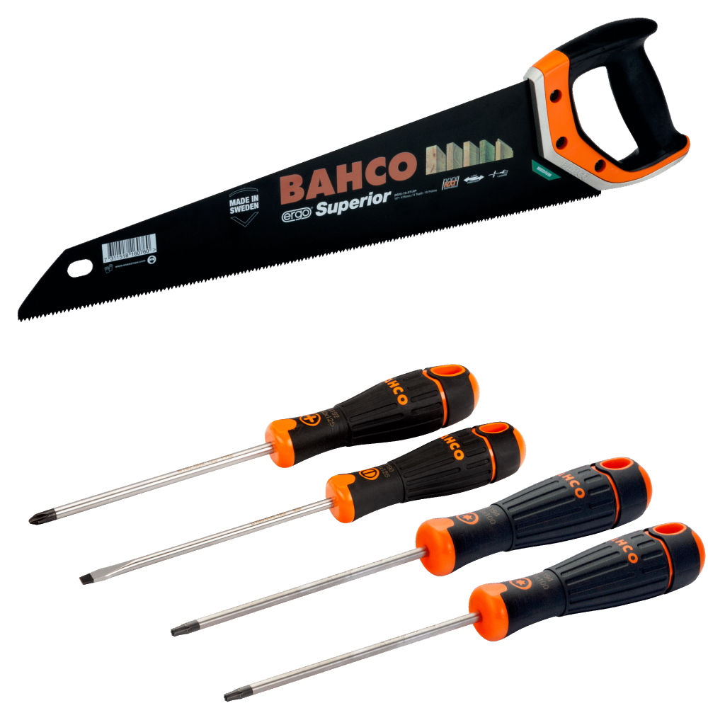 BAHCO Säge Fuchsschwanz 475mm 2600-19-XT-HP ERGO Superior + 4 Schraubendreher