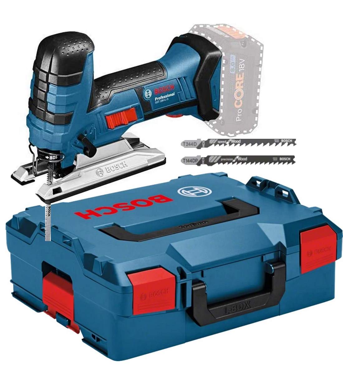 Bosch Akku Stichsäge GST 18 V-LI S - L-BOXX 136 - 3x Blätter - SOLO