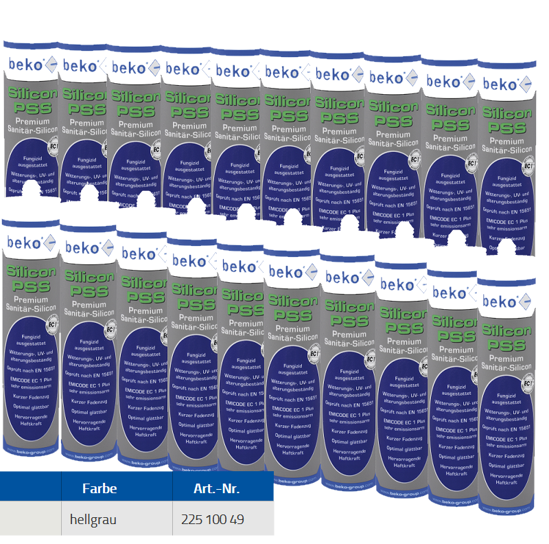 Beko 20x Premium Sanitär Silicon 310ml - PSS Silicon Premium - hellgrau