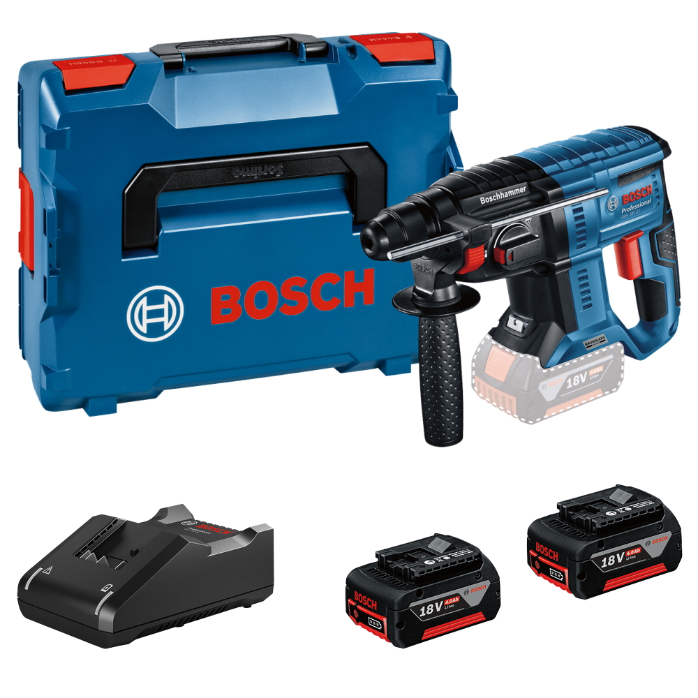 Bosch Akku Bohrhammer GBH 18V-21 - SDS-PLUS - L-BOXX - 2x 4,0Ah Akku - Ladegerät