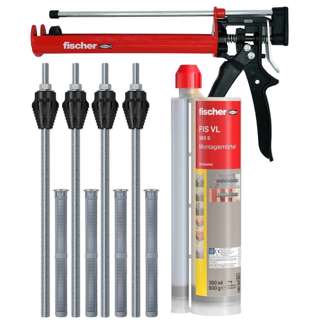 Fischer Thermax Set - 4x THERMAX M16/170 M12 - 1x Mörtel FIS VL360S - 1x Pistole