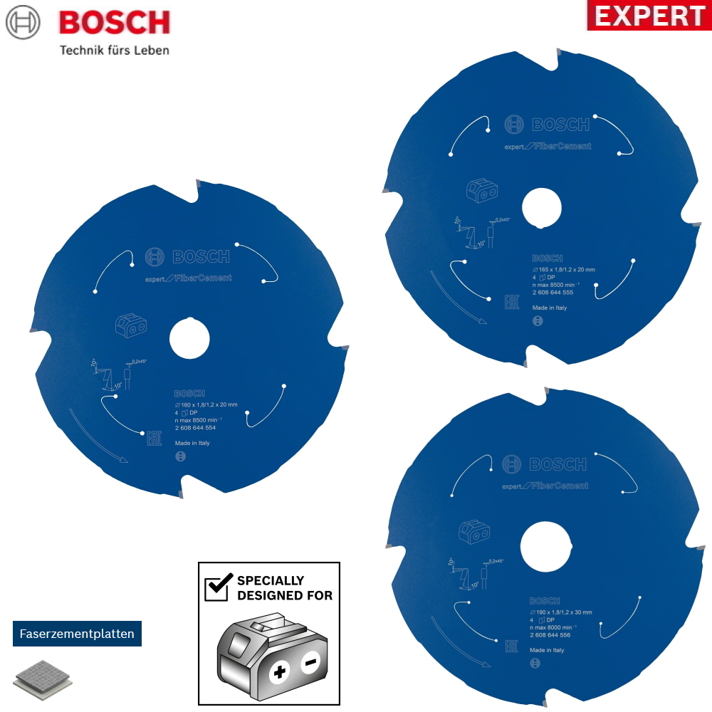 Bosch Sägeblatt Kreissägeblatt EXPERT FOR Fibre Cement Akkusägen Ø160/165/190mm