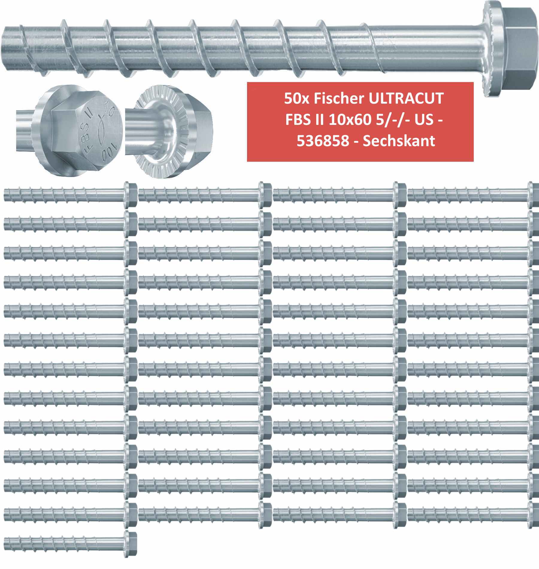 50 Fischer Betonschrauben ULTRACUT FBS II 10x60 5/-/- US - 536858 - Sechskant