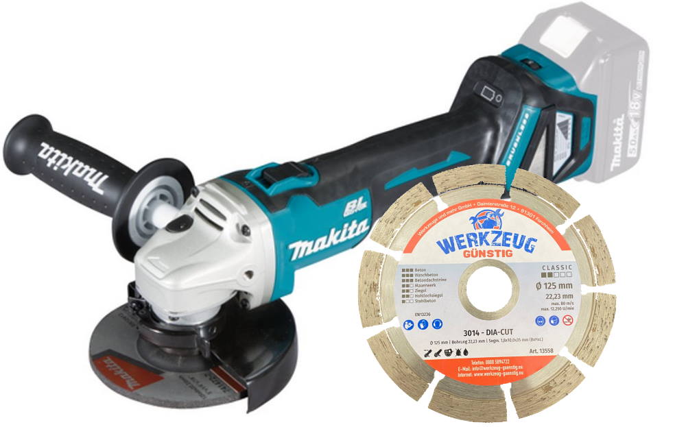 Makita Akku-Winkelschleifer DGA 511 Z 18 V - 125mm - inkl. Diamanttrennscheibe