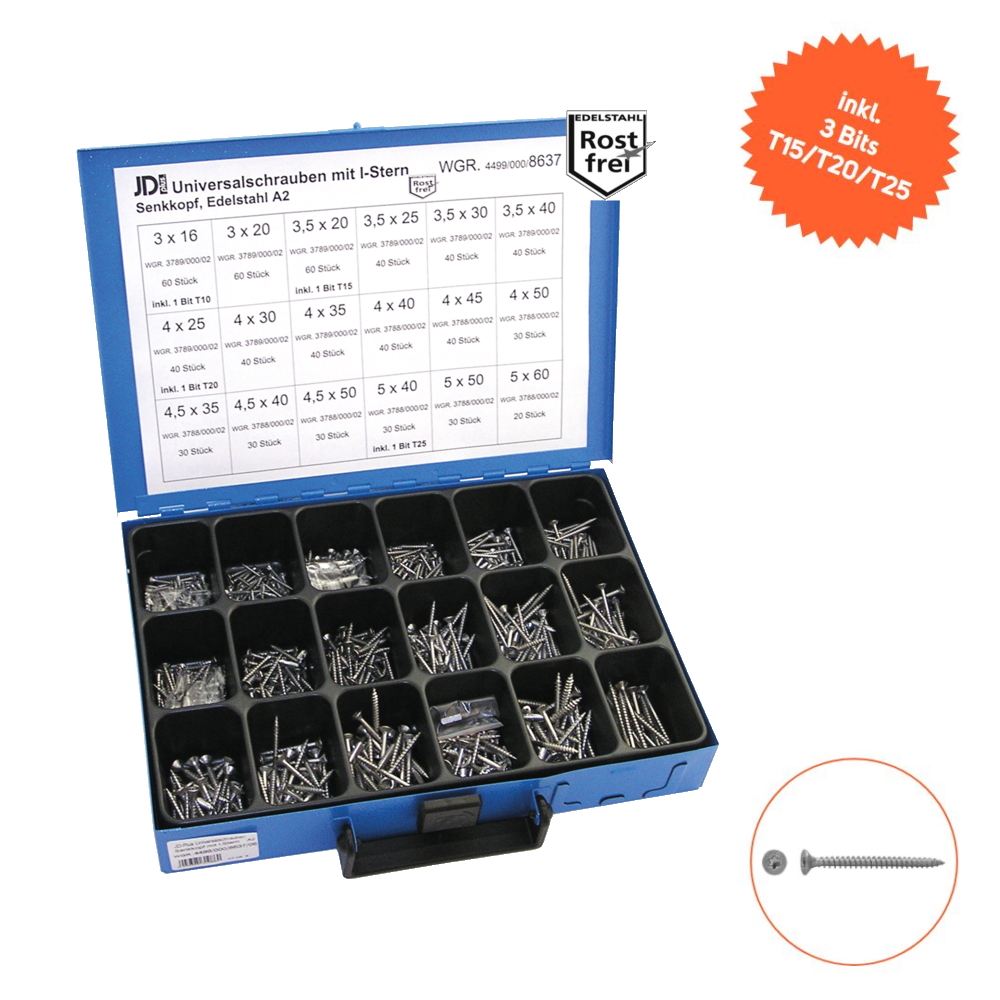 Dresselhaus Schraubenset Edelstahl Torx im Kasten - Senkkopf - 703 teilig - 8637