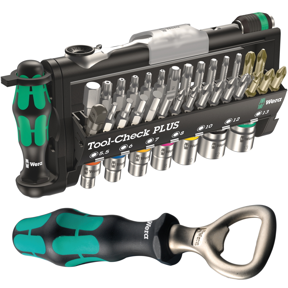 Wera Bitsatz Tool-Check Plus Bit-Ratsche + Wera Flaschenöffner