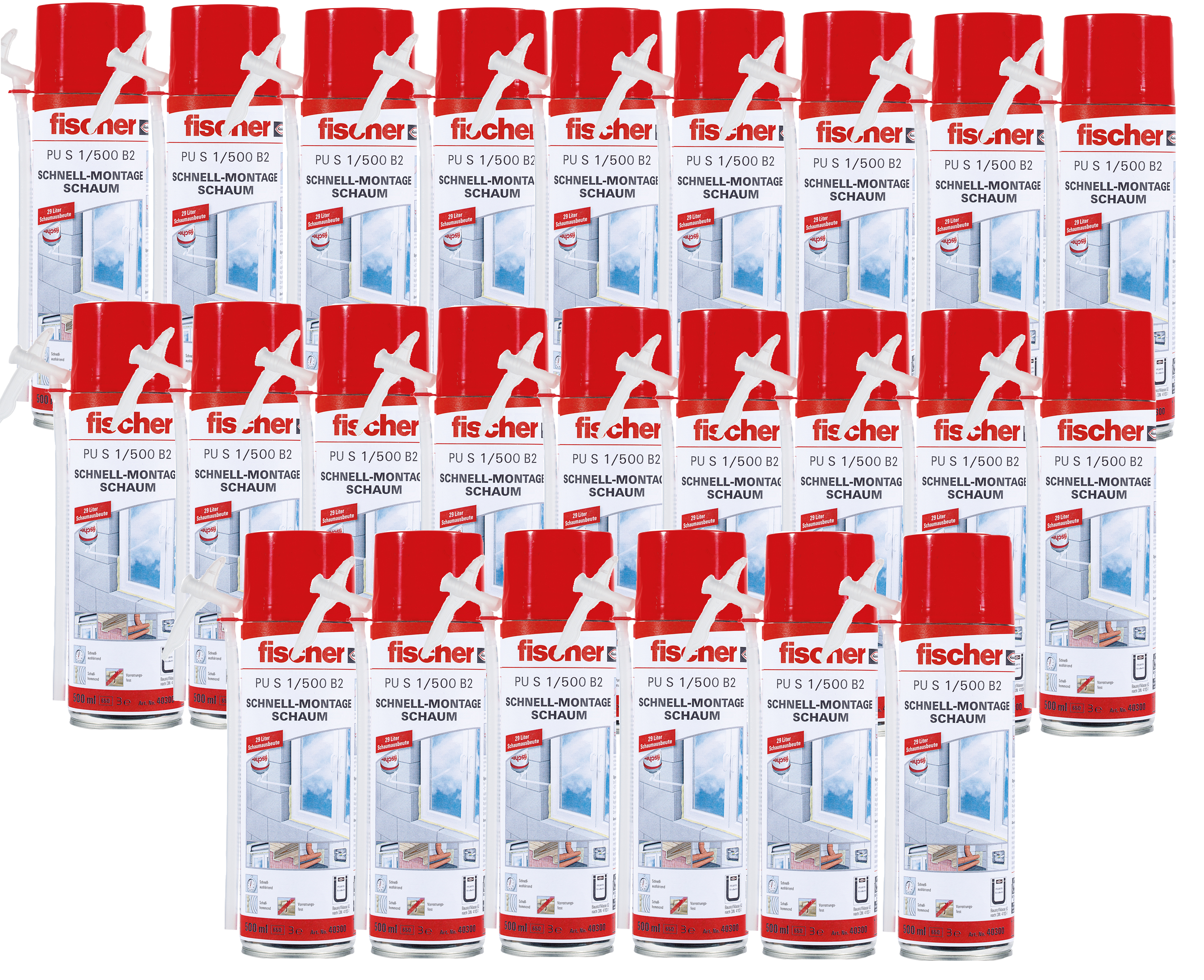 24x Fischer 1K Schnellmontageschaum-Bauschaum-Füllschaum PU S1/500ml B2