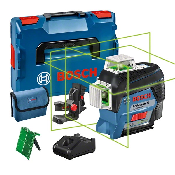 Bosch GLL 3-80 CG Linienlaser - L-BOXX - 1x2Ah Akku - Zubehör - Halterung