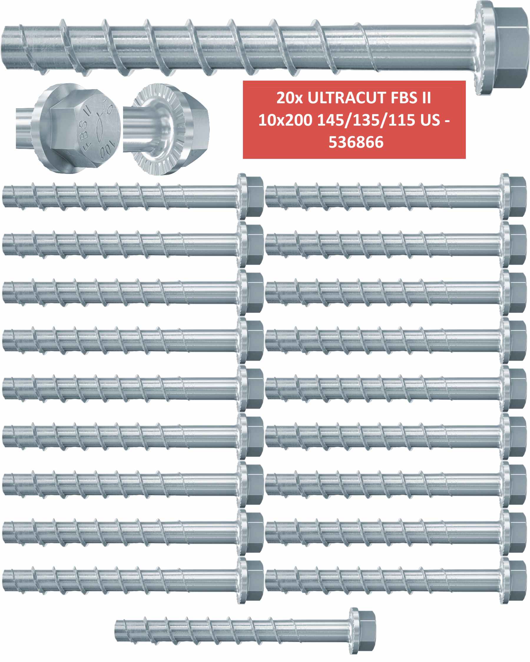 20 Fischer Betonschrauben ULTRACUT FBS II 10x200 145/135/115 US  536866 - 6kant