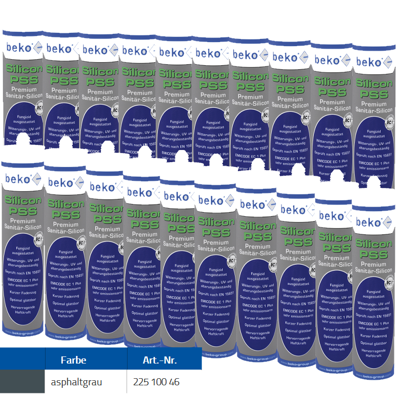 Beko 20x Premium Sanitär Silicon 310ml - PSS Silicon Premium - asphaltgrau