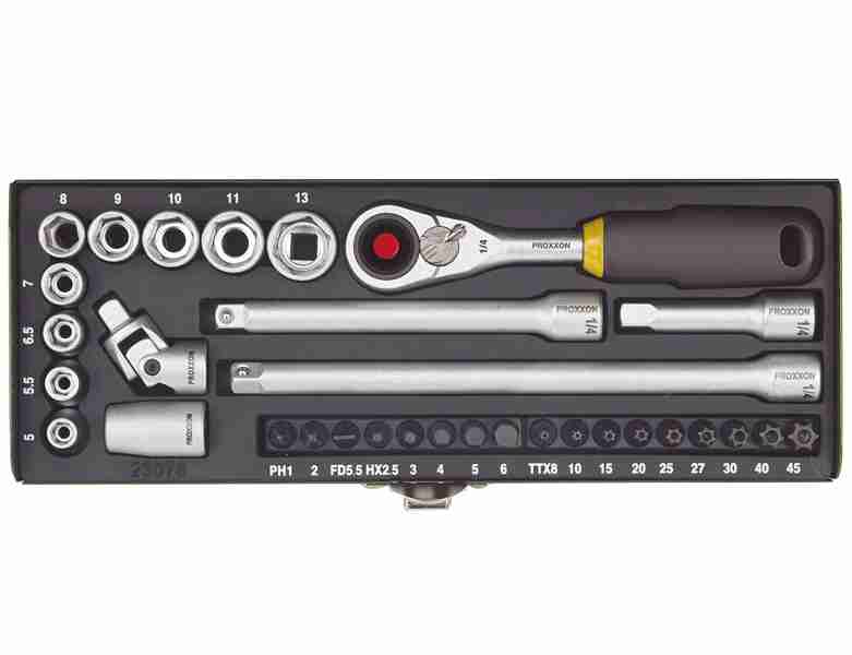 PROXXON 23078 Satz Steckschlüssel Feinmechaniker-Satz - magnetisch - 32-teilig - 1/4"