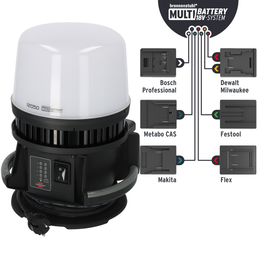 Brennenstuhl  Multi Battery LED 360 Grad Hyprid Baustrahler 12050 MH - 12500lm