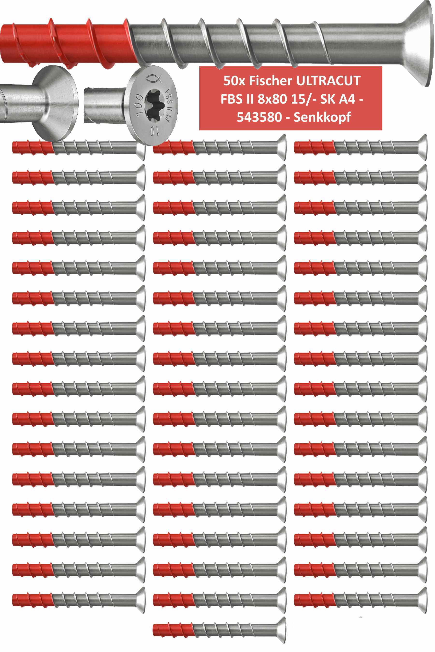50 Fischer Betonschrauben ULTRACUT FBS II 8x80 15/- SK A4 - 543580 - Senkkopf