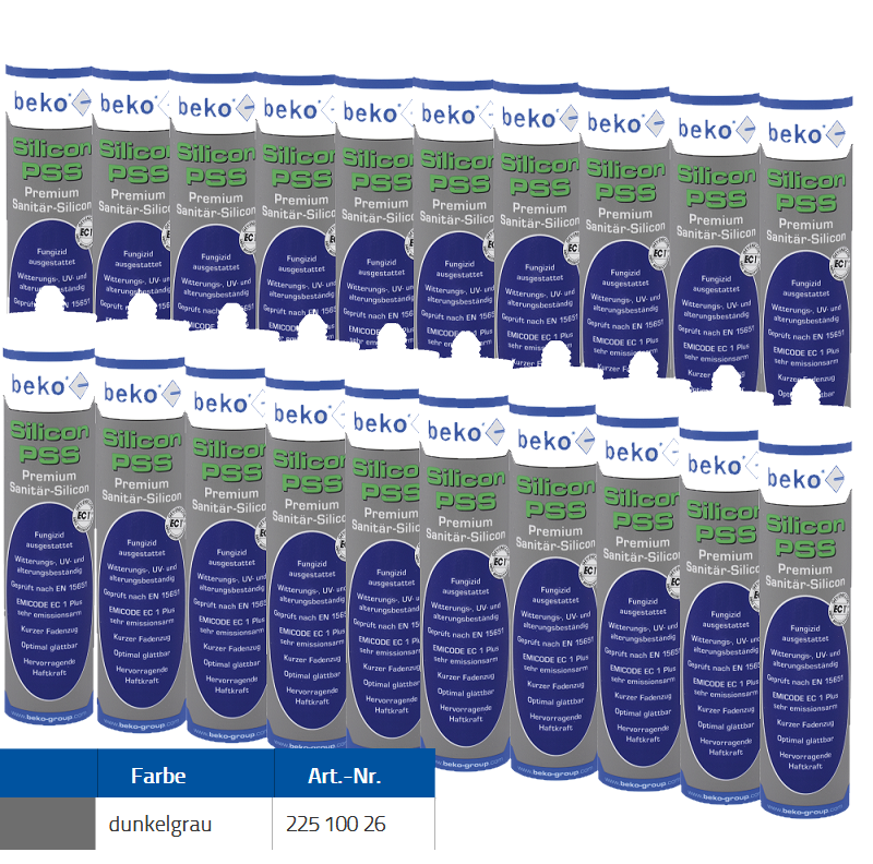 Beko 20x Premium Sanitär Silicon 310ml - PSS Silicon Premium - dunkelgrau