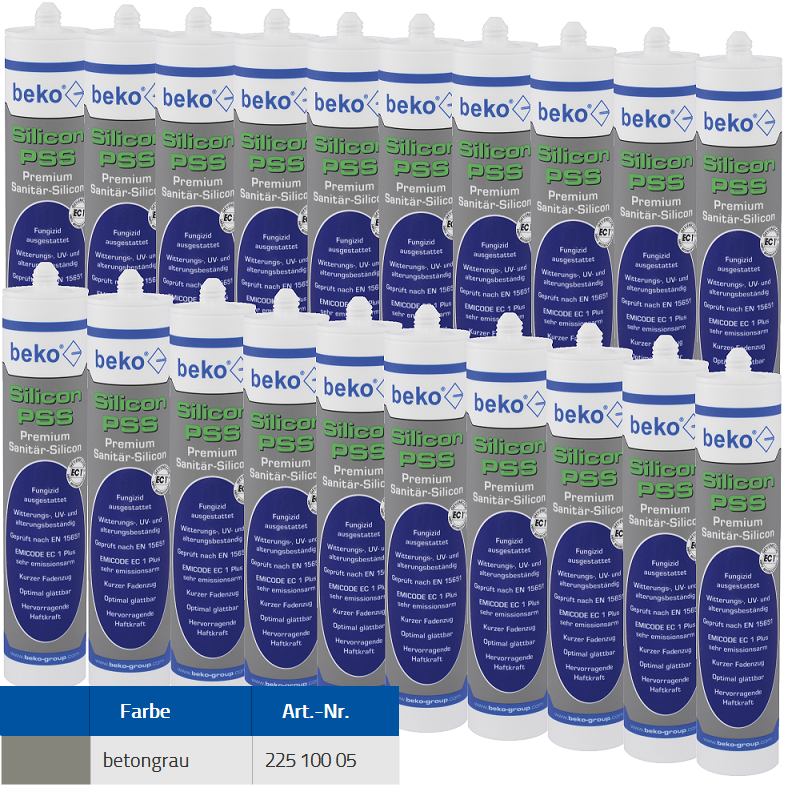 Beko 20x Premium Sanitär Silicon 310ml - PSS Silicon Premium - betongrau