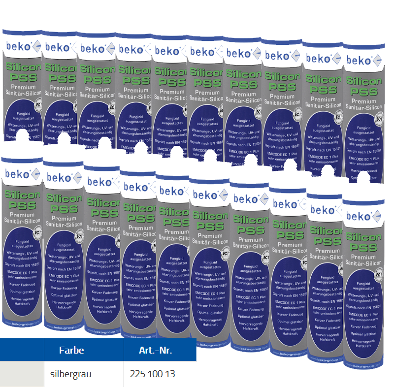 Beko 20x Premium Sanitär Silicon 310ml - PSS Silicon Premium - silbergrau