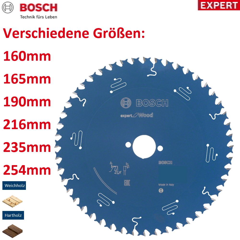 Bosch Sägeblatt Kreissägeblatt EXPERT for WOOD - für Holz - Ø 160mm - 254mm