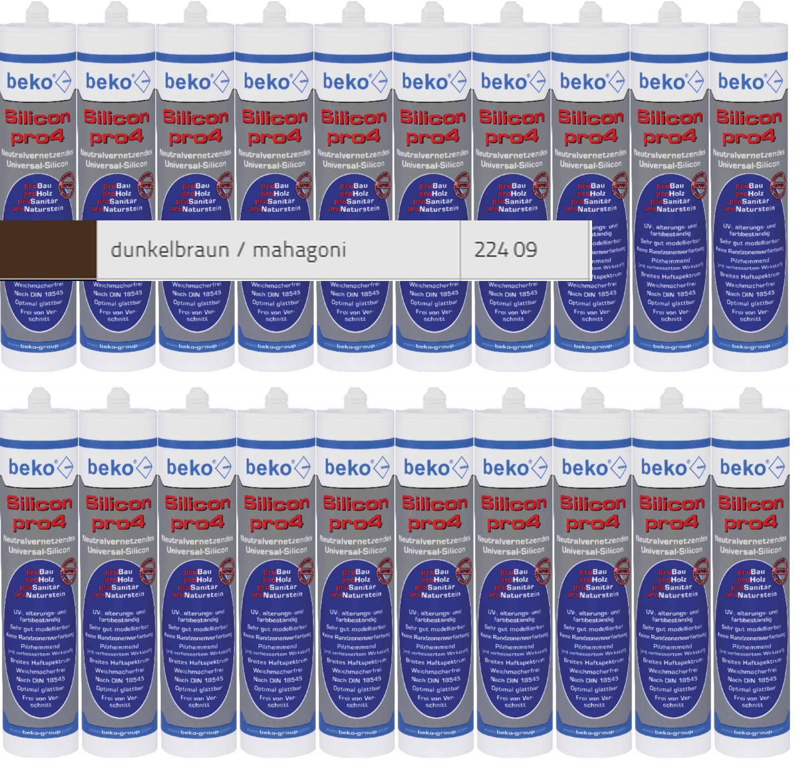 Beko 20x pro4 Premium-Silicon 310ml - 1 Karton - dunkelbraun / mahagoni