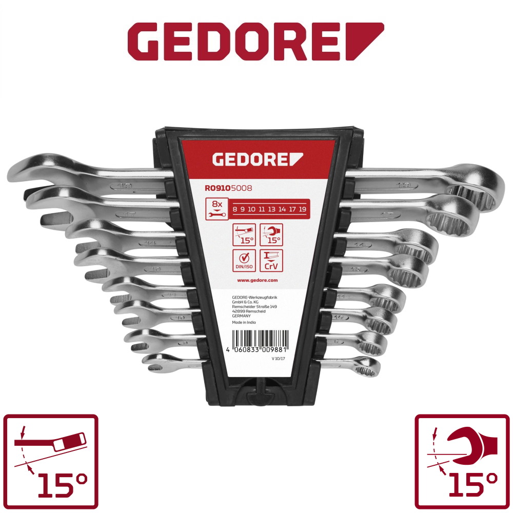Gedore Red Ring-Maulschlüssel Satz - 9-19mm - 8 teilig - R09105008